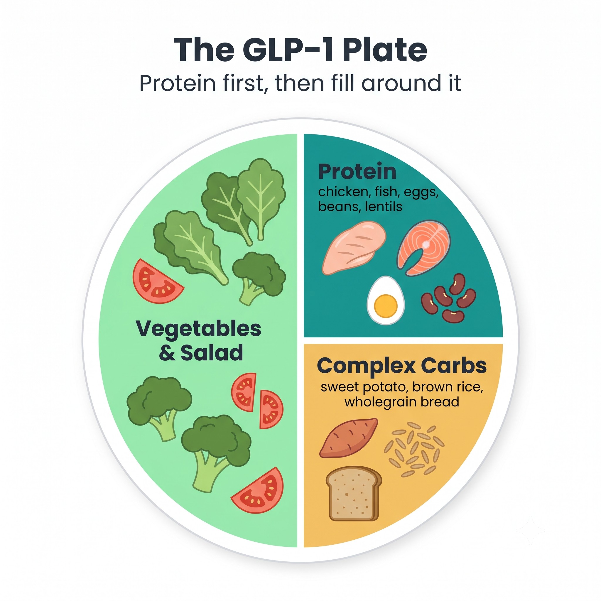 The GLP-1 Plate: protein first, then fill around it with vegetables and complex carbs